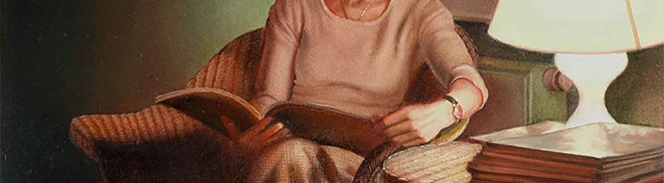 Woman reading by lamp light - 40x50 - Tempera on panel - 2006